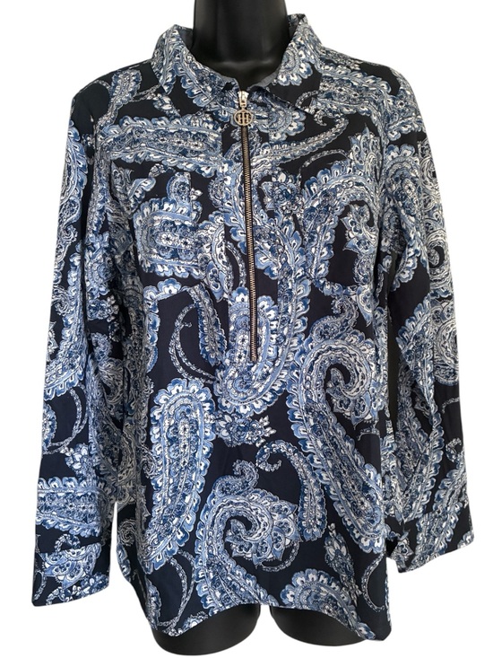 Tommy Hilfiger Jackets & Blazers - Tommy Hilfiger Office Wear Professional Navy White Paisley Zip-Front Shirt Sz M